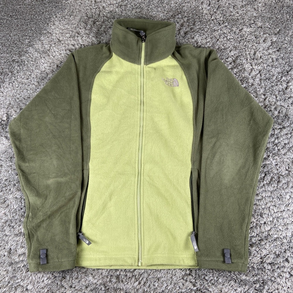 The North Face Fleece Jacket Womens Medium Green Colorblock Full Zip Hiking TKA